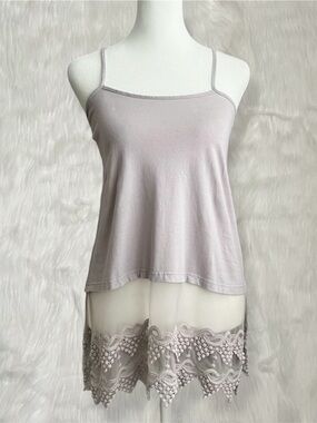 Winter Lennon Purplish Gray Cami Top With Lace Details & Ajustable Straps